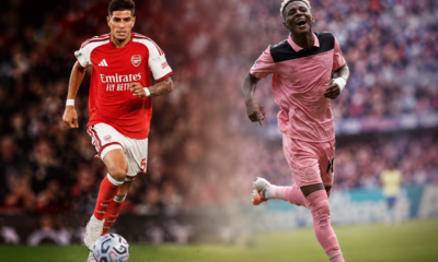 Piero Hincapié, de Arsenal, y Nilson Angulo, de Sunderland con sus respectivos equipos. Fotos: Piero Hincapié y Sunderland