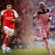 Piero Hincapié, de Arsenal, y Nilson Angulo, de Sunderland con sus respectivos equipos. Fotos: Piero Hincapié y Sunderland
