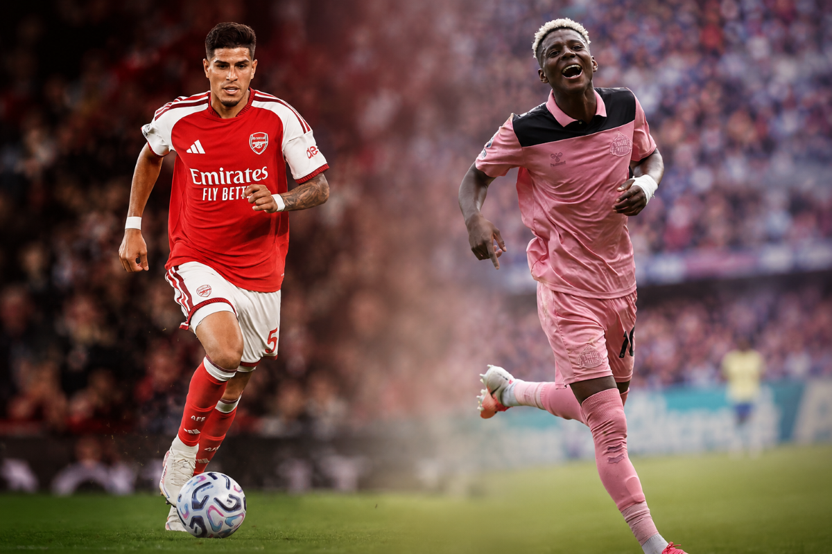 Piero Hincapié, de Arsenal, y Nilson Angulo, de Sunderland con sus respectivos equipos. Fotos: Piero Hincapié y Sunderland