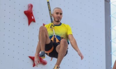 Carlos Granja en la prueba de escalada deportiva en los Juegos Suramericanos 2026. Foto Team Ecuador