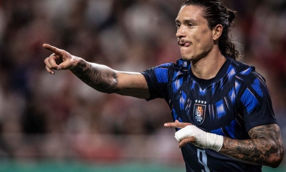 Darwin Núñez de Uruguay celebrando su gol a Corea del Sur. Foto Selección de Uruguay