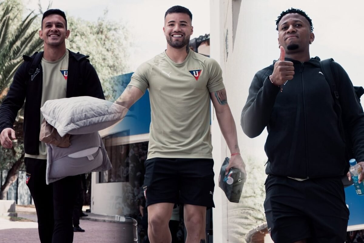 Gonzalo Valle, Marcelo Weigandt y Michael Estrada dejando el CAR Edgardo Bauza. Foto LDU