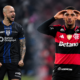 Carlos González, de IDV, y Samuel Lino, de Flamengo celebran sus goles en Libertadores. Fotos: API y Flamengo