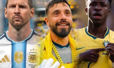 Lionel Messi, Hernán Galíndez y Vini Jr en sus respectivas selecciones. Foto: Conmebol, La Tri y Selección de Brasil