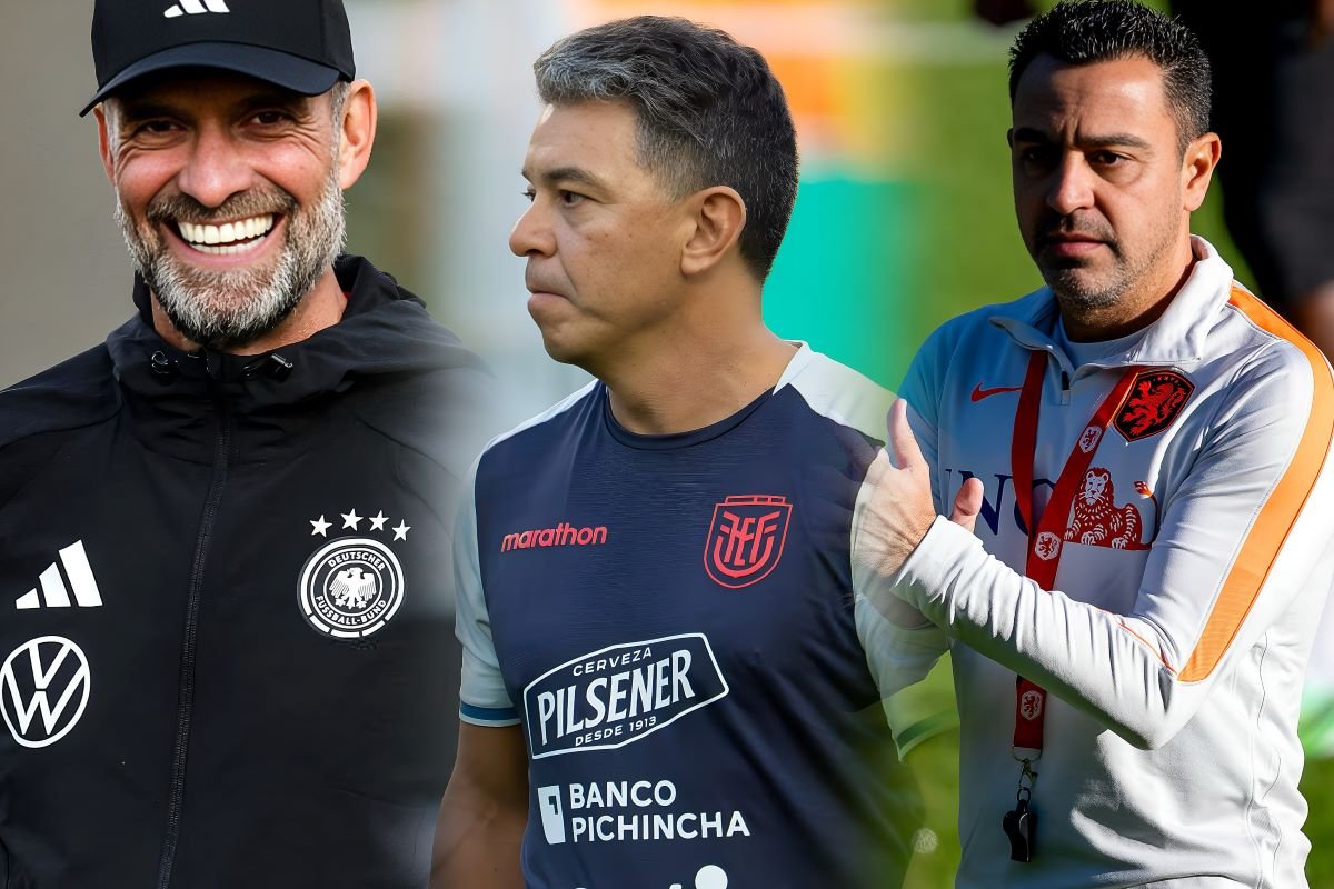 Jurgen Kloop. Marcelo Gallardo y Xavi Hernández. Foto Selección de Alemania, Ecuador y Países Bajos.