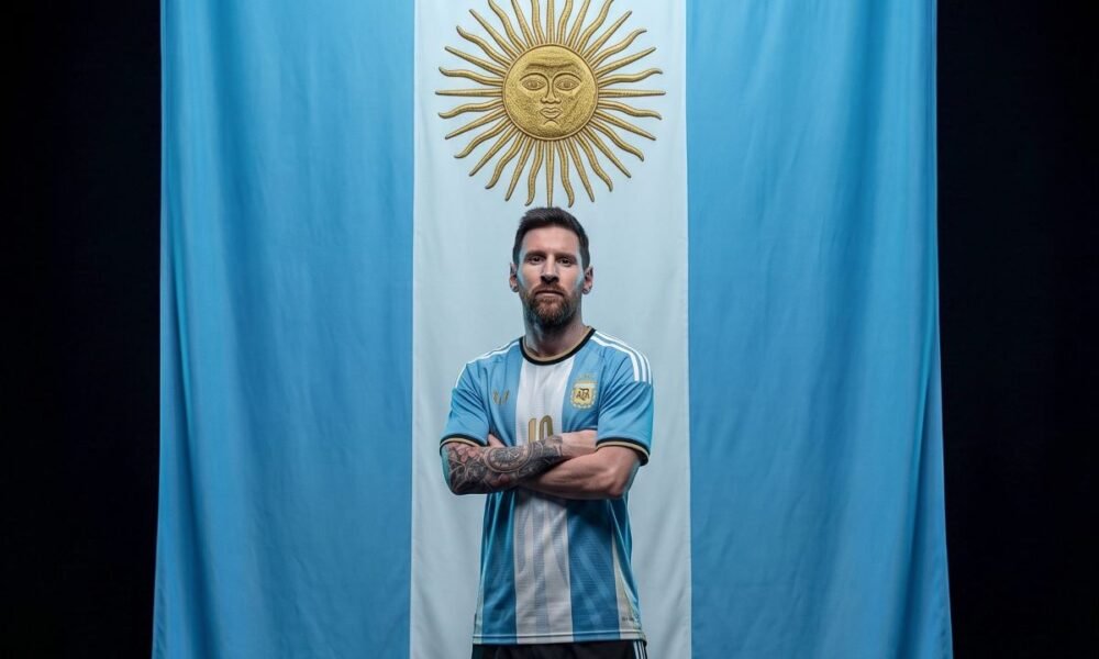 Lionel Messi vistiendo la camiseta que usará en su último partido con Argentina. Foto Lionel Messi