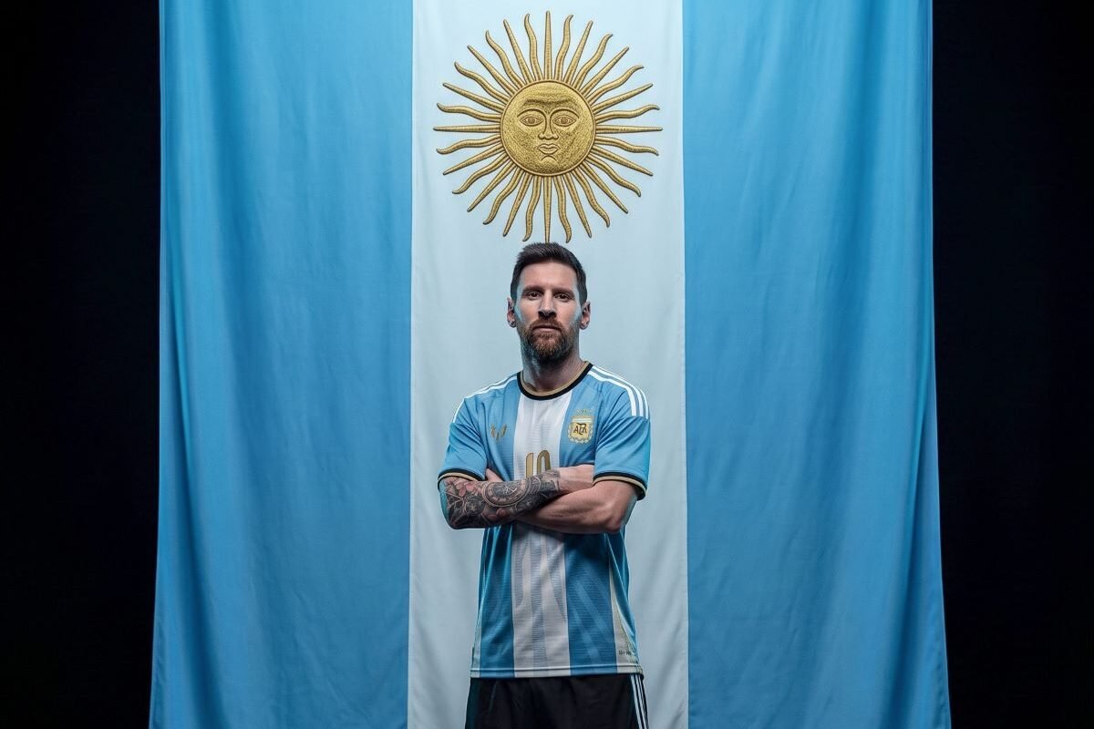 Lionel Messi vistiendo la camiseta que usará en su último partido con Argentina. Foto Lionel Messi