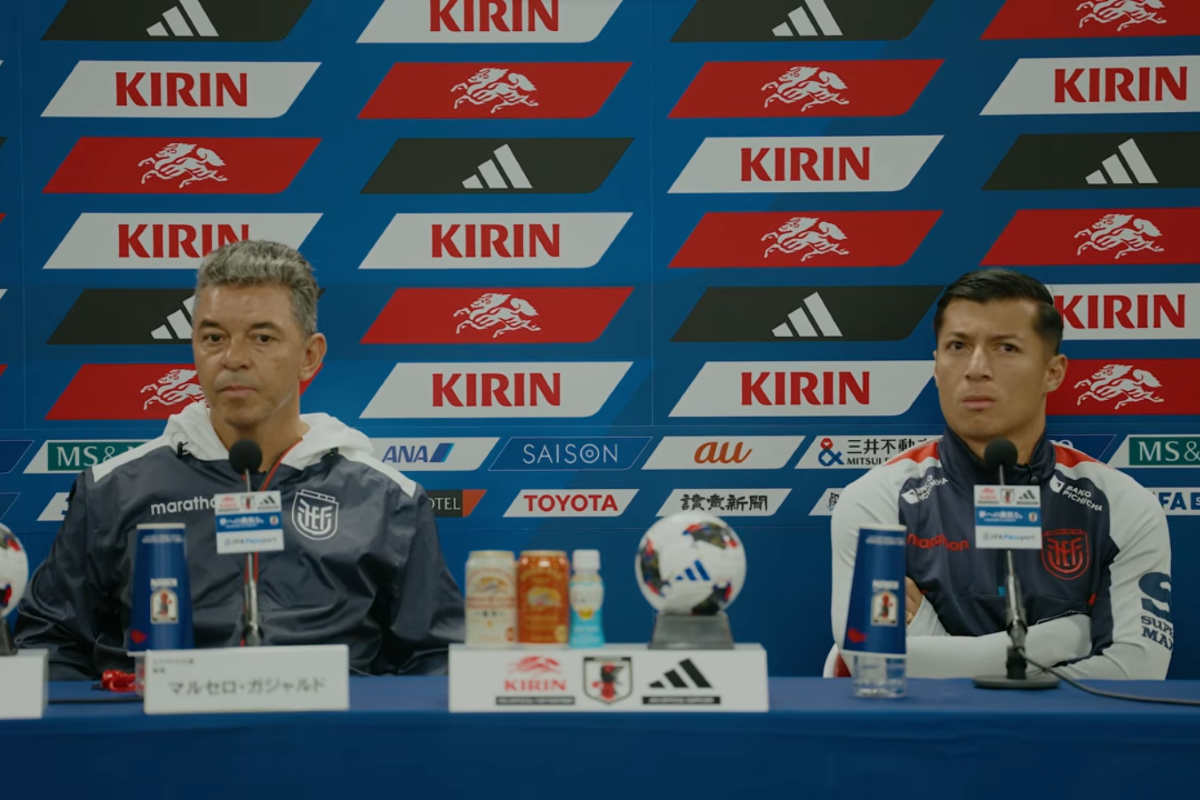 Marcelo Gallardo y Alan Franco en la rueda de prensa de La Tri. Foto Captura de pantalla