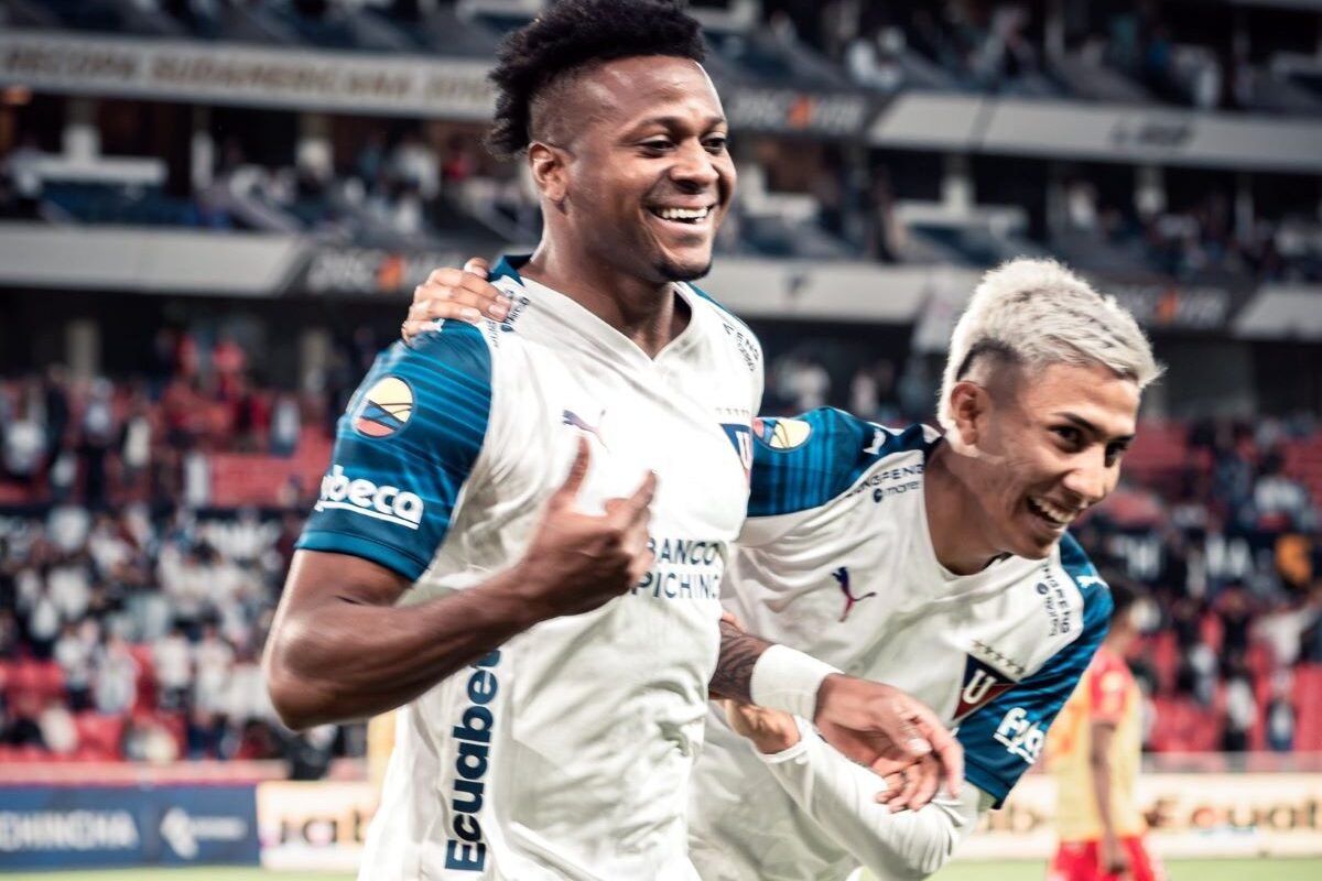 Michael Estrada celebrando un gol ante Aucas en la Copa Ecuador. Foto LDU