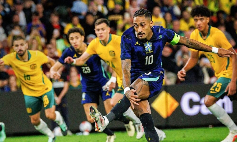 Rapinha en su gol a Australia. Foto Conmebol