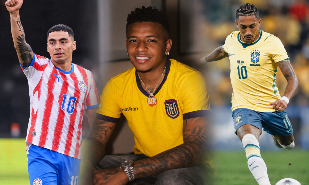 Miguel Almirón, Keny Arroyo y Raphinha con sus respectivas selecciones. Fotos: Selección de Paraguay, Keny Arroyo, Selección de Brasil