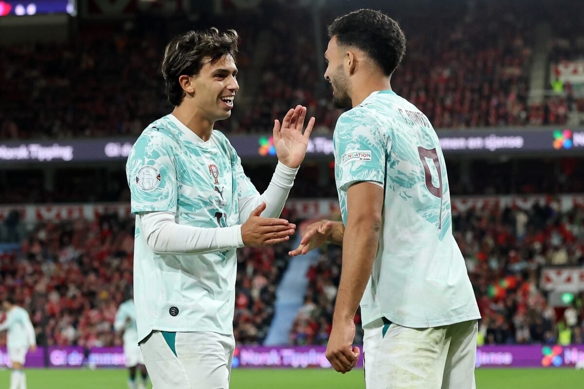 Joao Félix y Goncalo Ramos celebran el gol ante Noruega. Foto: Nations League