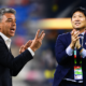 Marcelo Gallardo, entrenador de la Selección de Ecuador y Hijame Moriyasu, entrenador de la Selección de Japón. Foto: Conmebol y Selección de Japón