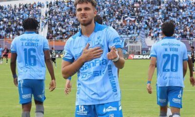 Agustín Campana en el gol que le anotó a IDV en la fecha 3 de la LigaPro. Foto Macará