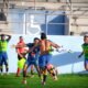 Los jugadores del Delfín celebran el gol de Kaikel Reyes, que le dio el triunfo sobre Mushuc Runa. Foto: Delfín