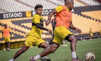 Jugadores de Barcelona SC entrenando en el estadio Monumental Banco Pichincha. Foto Barcelona SC