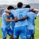 Los jugadores de Macará celebran el gol de Agustín Campana. Foto: Macará