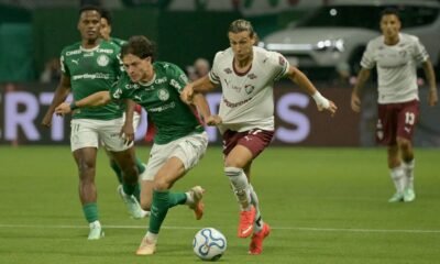 Jugadores de Palmeiras y Fluminense en Sao Paulo.