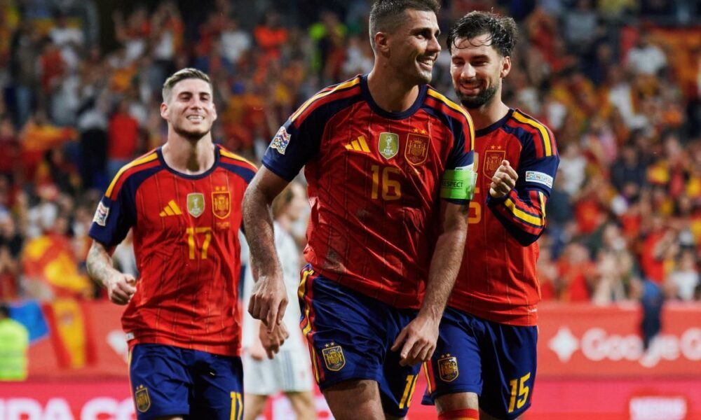 Rodri, de la Selección de España, celebrando su gol a República Checa. Foto Selección de España