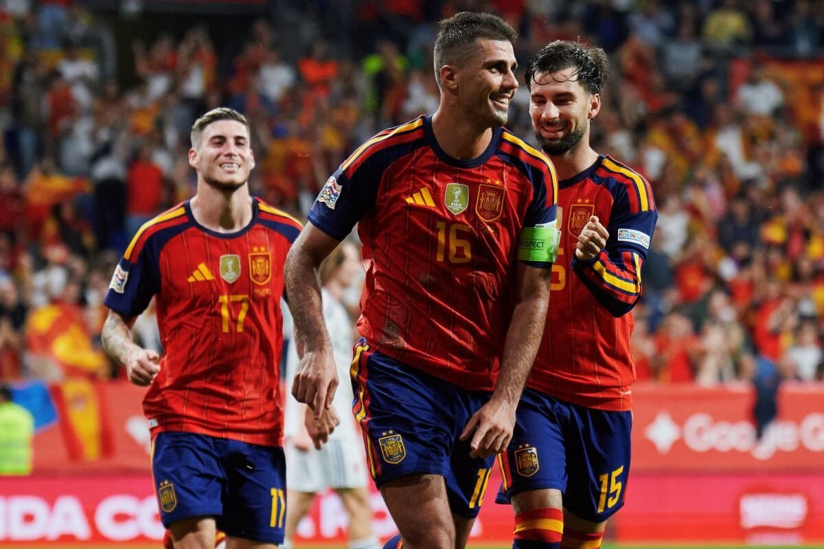 Rodri, de la Selección de España, celebrando su gol a República Checa. Foto Selección de España