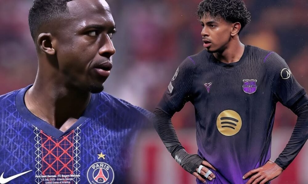 Willian Pacho del PSG y Lamine Yamal del FC Barcelona. Foto PSG y FC Barcelona