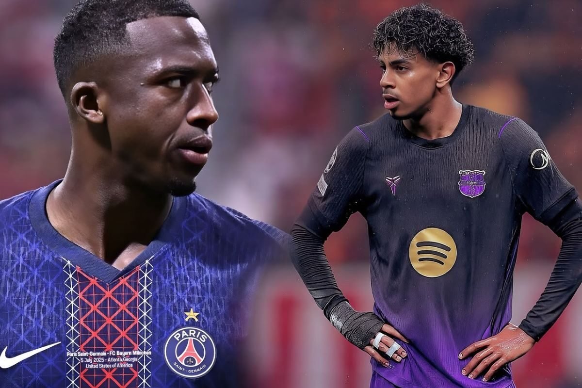 Willian Pacho del PSG y Lamine Yamal del FC Barcelona. Foto PSG y FC Barcelona