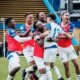 Los jugadores de Liga de Quitoc elebran uno de los goles ante IDV. Foto: LDU