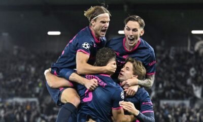 Los jugadores de Viking celebran un gol ante el Bayern Múnich. Foto: UEFA